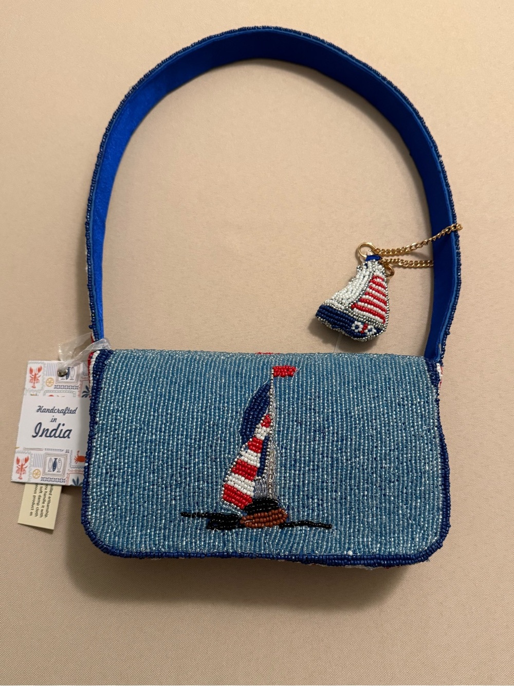 India Beaded Bag Sailboats with Sailboat Bag Charm - Picture 2 of 11